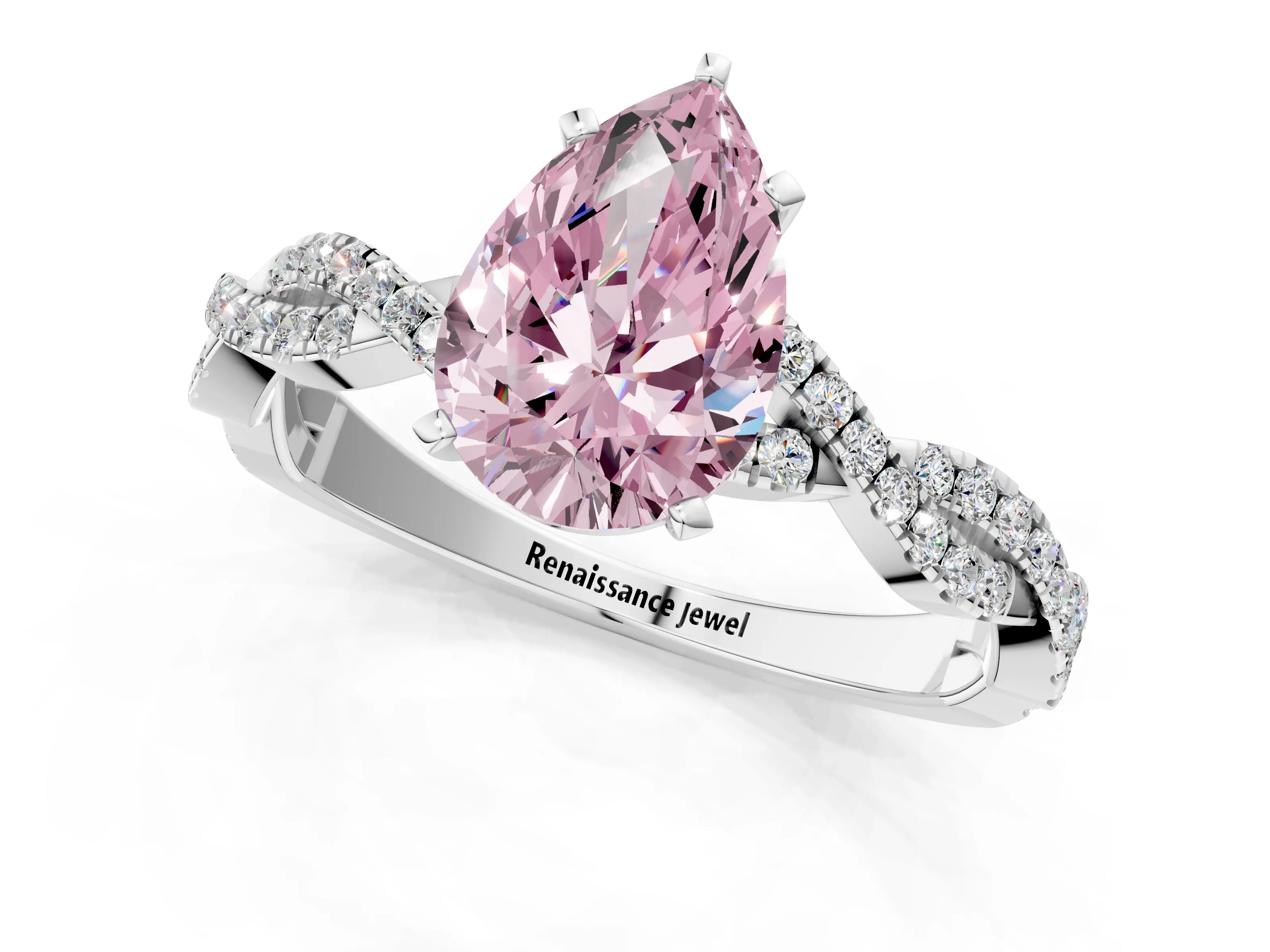 White gold Fancy Pink Pear Cut Solitaire Twisted Pave Band with Four-Prong Setting_4