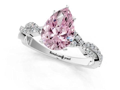 White gold Fancy Pink Pear Cut Solitaire Twisted Pave Band with Four-Prong Setting_4