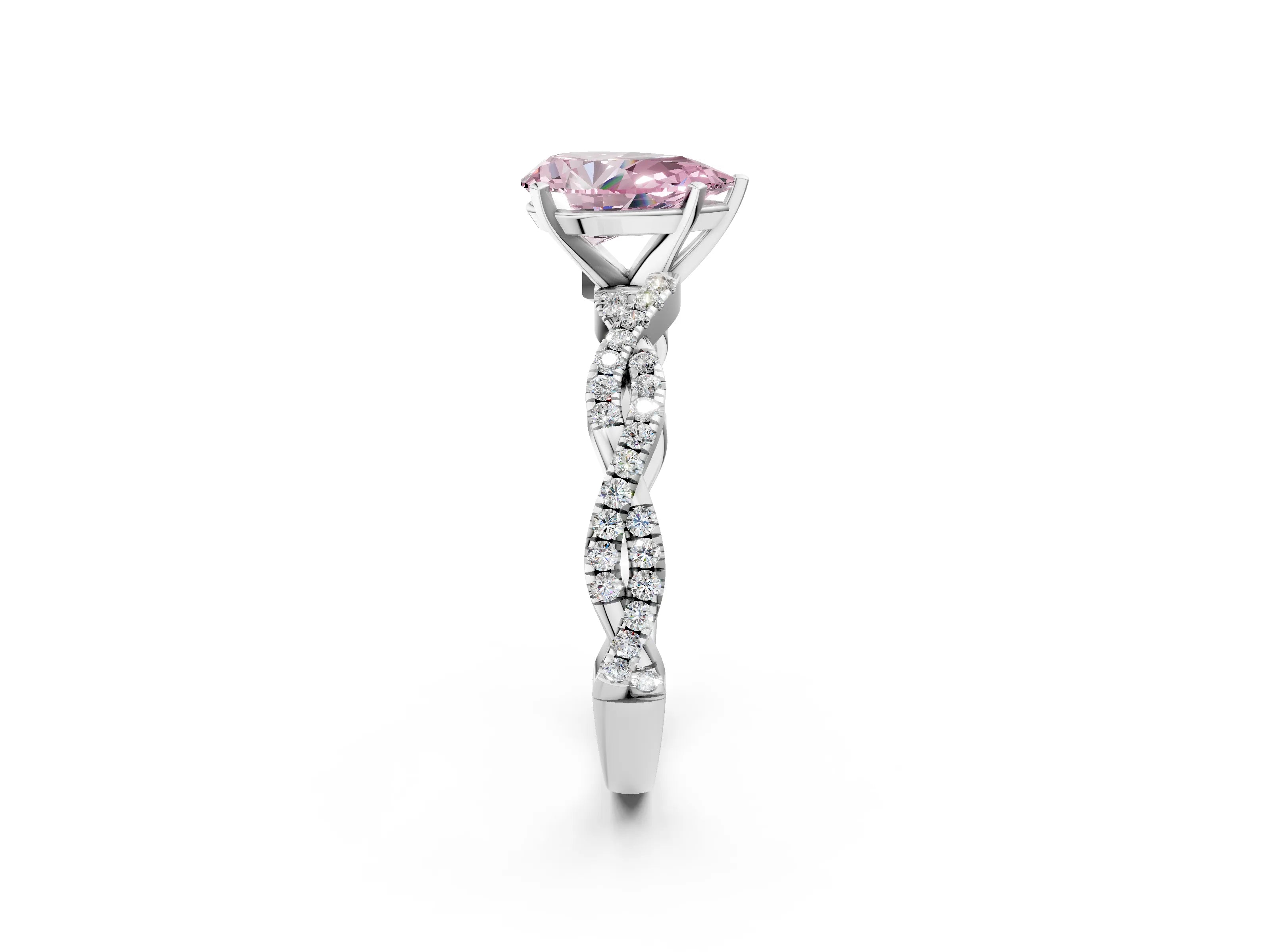 White gold Fancy Pink Pear Cut Solitaire Twisted Pave Band with Four-Prong Setting_5