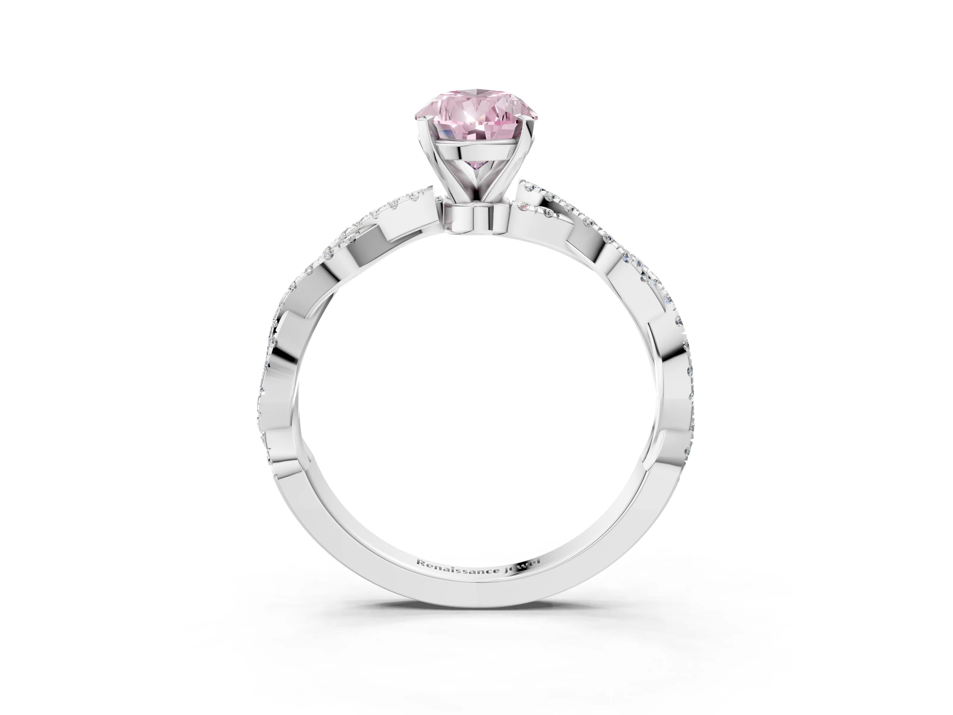 White gold Fancy Pink Pear Cut Solitaire Twisted Pave Band with Four-Prong Setting_6