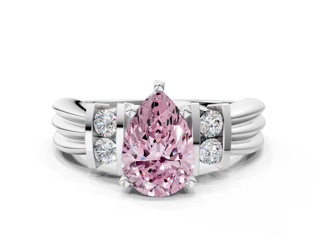 White gold Fancy Pink Pear  Cut Three-Stone Channel Set Ring with Bar Prongs_53