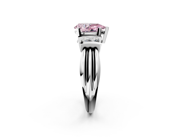 Platinum Fancy Pink Pear  Cut Three-Stone Channel Set Ring with Bar Prongs