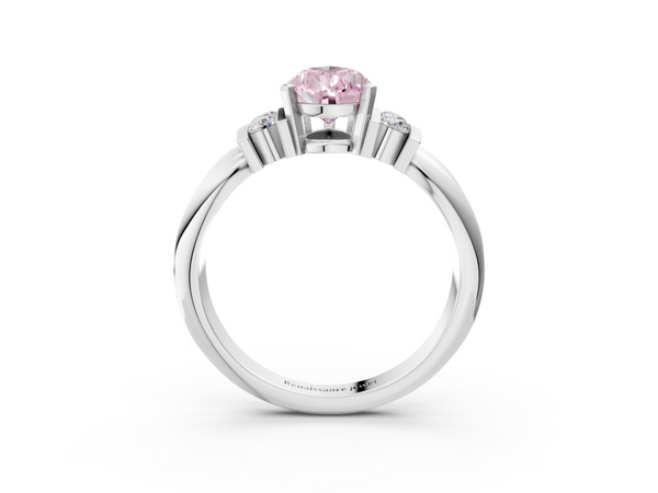 Platinum Fancy Pink Pear  Cut Three-Stone Channel Set Ring with Bar Prongs