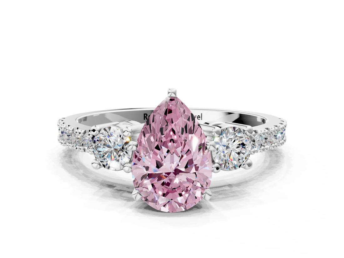 White gold Fancy Pink Pear  Cut Three-Stone Diamond Pavé Band with Prong Setting_17