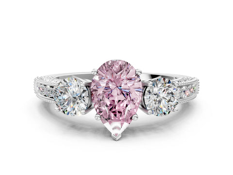 White gold Fancy Pink Pear Cut Three-Stone Diamond Ring with Pavé Band and Four-Prong Setting_12