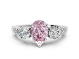White gold Fancy Pink Pear Cut Three-Stone Diamond Ring with Pavé Band and Four-Prong Setting_12