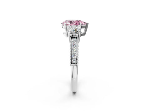 White gold Fancy Pink Pear Cut Three-Stone Diamond Ring with Pavé Band and Four-Prong Setting_14