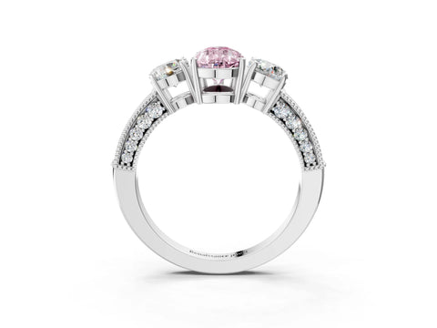 White gold Fancy Pink Pear Cut Three-Stone Diamond Ring with Pavé Band and Four-Prong Setting_15