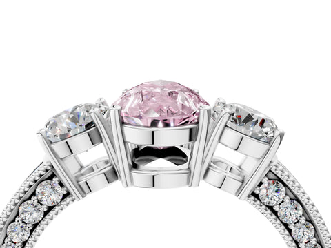 White gold Fancy Pink Pear Cut Three-Stone Diamond Ring with Pavé Band and Four-Prong Setting_16
