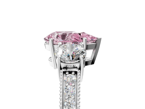 White gold Fancy Pink Pear Cut Three-Stone Diamond Ring with Pavé Band and Four-Prong Setting_17