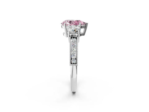 White gold Fancy Pink Pear Cut Three-Stone Diamond Ring with Pavé Band and Four-Prong Setting_2
