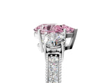 White gold Fancy Pink Pear Cut Three-Stone Diamond Ring with Pavé Band and Four-Prong Setting_5