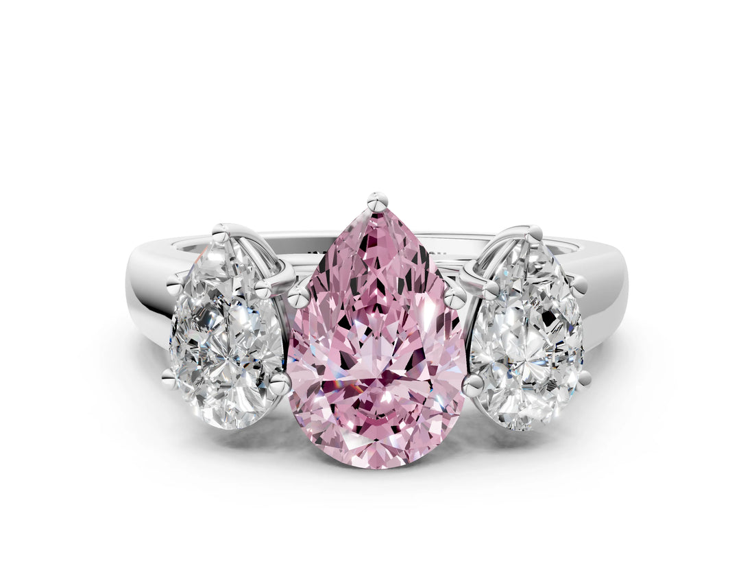 White gold Fancy Pink Pear Cut Three-Stone Diamond Ring with Prong Setting on a Classic Band_6