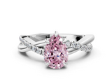 White gold Fancy Pink Pear  Cut Twist Band Solitaire Diamond Ring with Pavé Setting_3