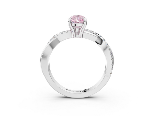 Platinum Fancy Pink Pear  Cut Twist Band Solitaire Diamond Ring with Pavé Setting