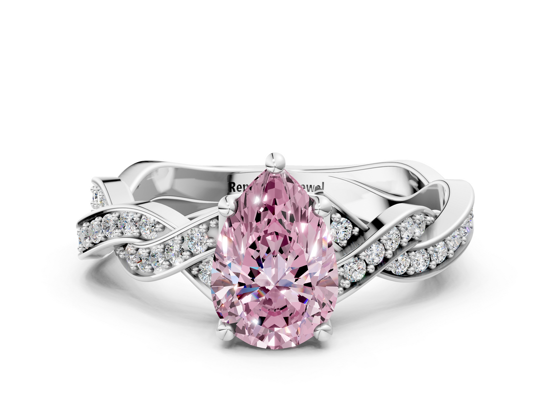 White gold Fancy Pink Pear  Cut Twisted Pavé Band Solitaire Ring with Four-Prong Setting_55
