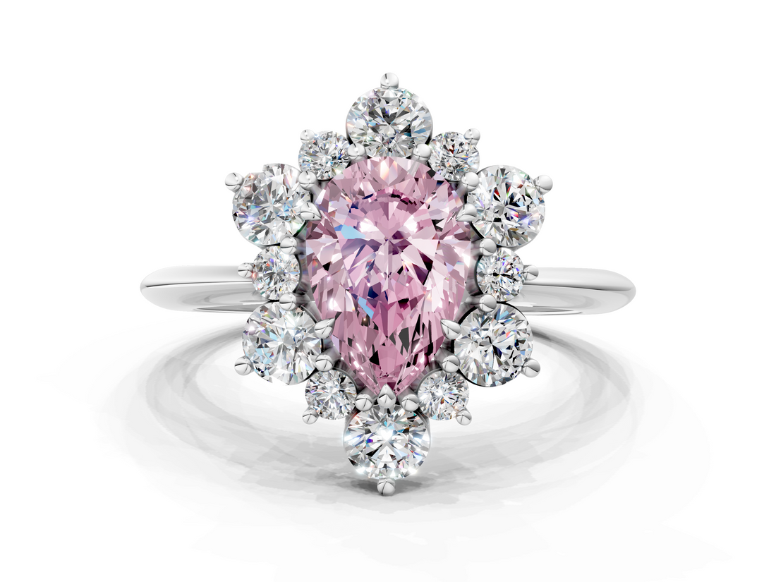 White gold Fancy Pink Pear  Diamond Cluster Halo Ring with Solitaire Band and Four-Prong Setting_19
