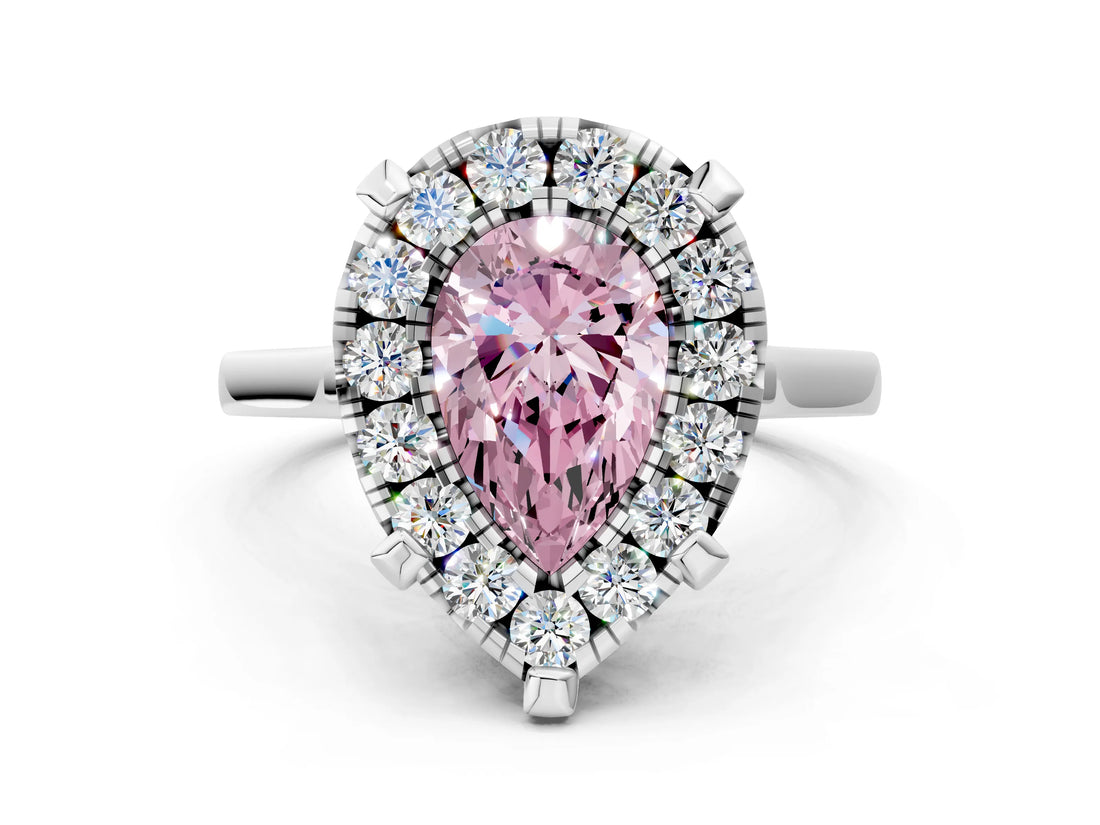 White gold Fancy Pink Pear  Diamond Cluster Halo Solitaire with Four-Prong Setting_101