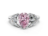 White gold Fancy Pink Pear  Diamond Cluster Leaf Design Ring with Prong Setting_53