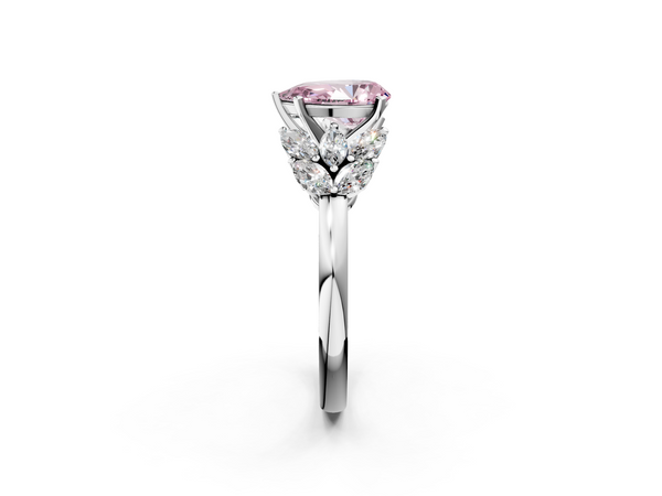 Platinum Fancy Pink Pear  Diamond Cluster Leaf Design Ring with Prong Setting