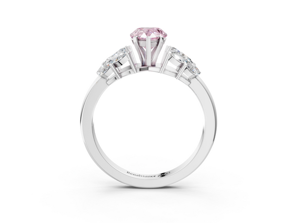Platinum Fancy Pink Pear  Diamond Cluster Leaf Design Ring with Prong Setting