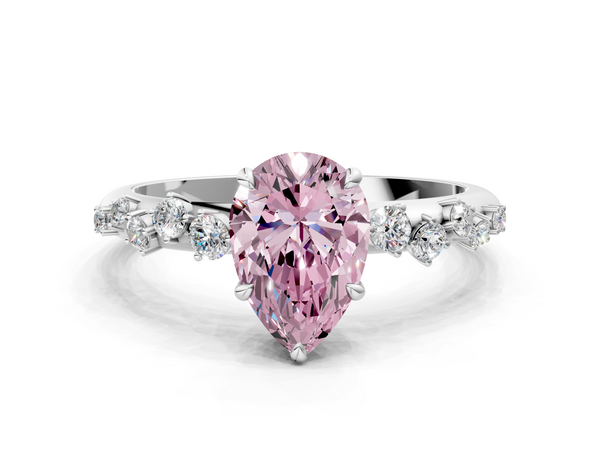 White gold Fancy Pink Pear  Diamond Cluster Prong-Set Solitaire Ring