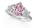White gold Fancy Pink Pear  Diamond Floral Cluster Ring with Solitaire Band and Prong Setting_49