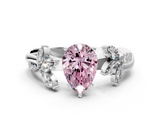 White gold Fancy Pink Pear  Diamond Floral Vine Solitaire Engagement Ring_3