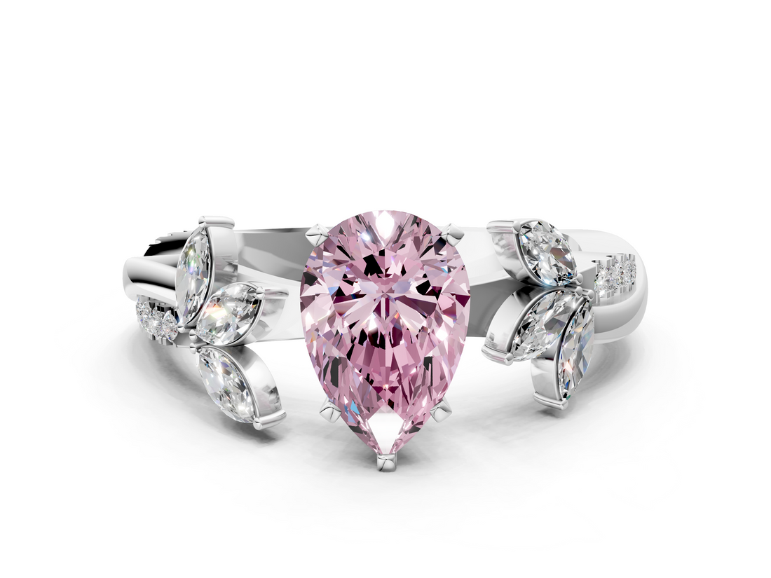 White gold Fancy Pink Pear  Diamond Floral Vine Solitaire Engagement Ring_3