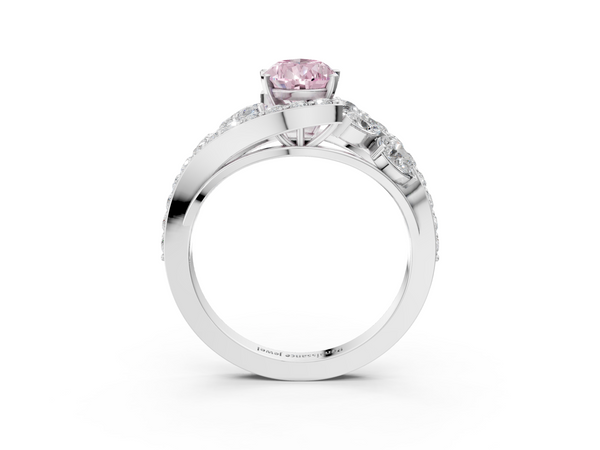 White gold Fancy Pink Pear  Diamond Halo Ring with Marquise and Pavé Band in Prong Setting
