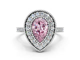 White gold Fancy Pink Pear  Diamond Halo Ring with Milgrain Frame and Pavé Band_72
