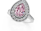 White gold Fancy Pink Pear  Diamond Halo Ring with Milgrain Frame and Pavé Band_73