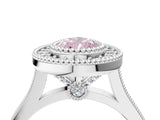 White gold Fancy Pink Pear  Diamond Halo Ring with Milgrain Frame and Pavé Band_76
