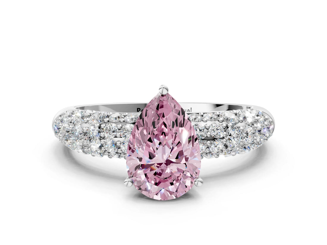 White gold Fancy Pink Pear  Diamond Pavé Band Solitaire Ring with Four-Prong Setting_49
