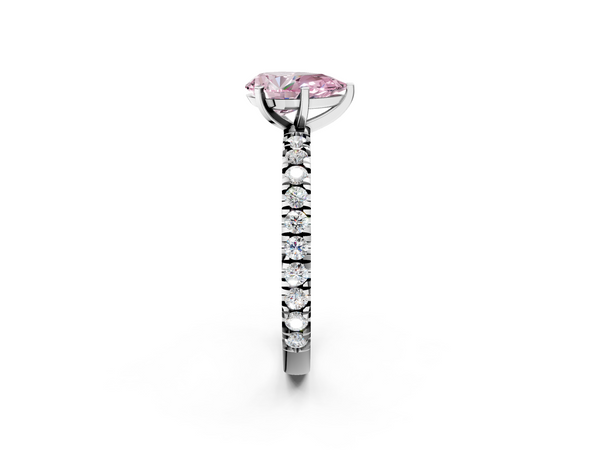 Platinum Fancy Pink Pear  Diamond Pavé Band Solitaire with Four-Prong Setting