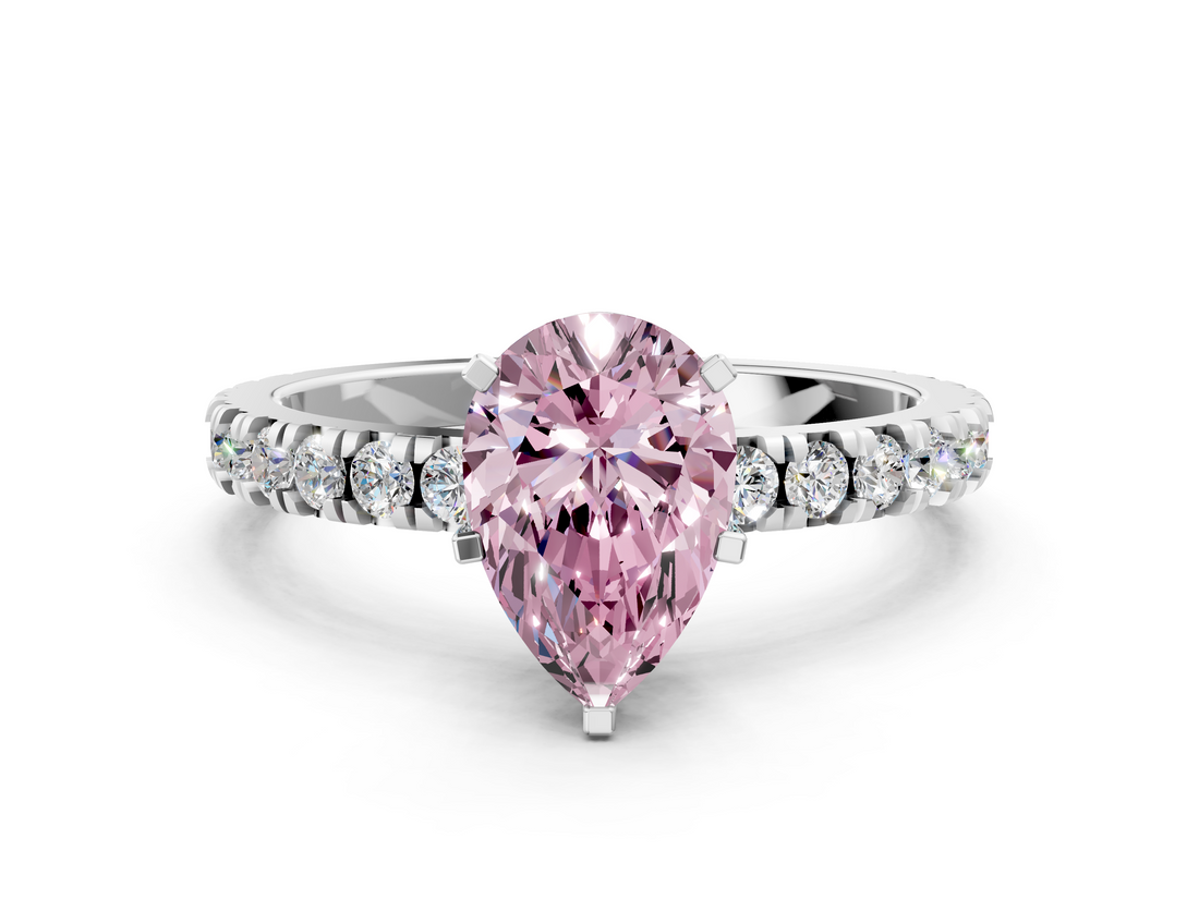 White gold Fancy Pink Pear  Diamond Pavé Band Solitaire with Four-Prong Setting_201