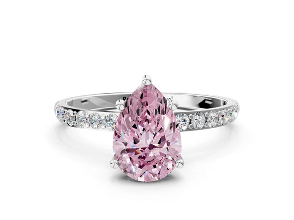 White gold Fancy Pink Pear  Diamond Pavé Band with Six-Prong Setting