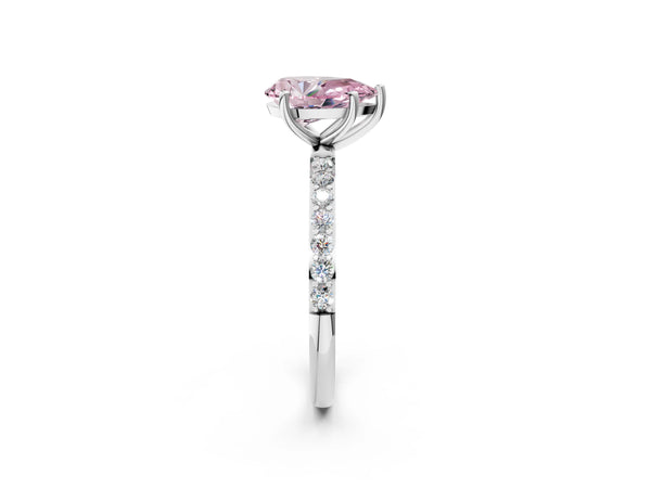 White gold Fancy Pink Pear  Diamond Pavé Band with Six-Prong Setting