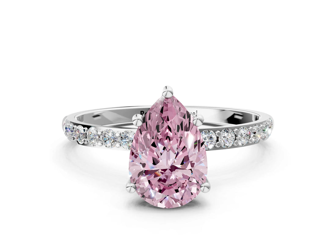 White gold Fancy Pink Pear  Diamond Pavé Band with Six-Prong Setting_49
