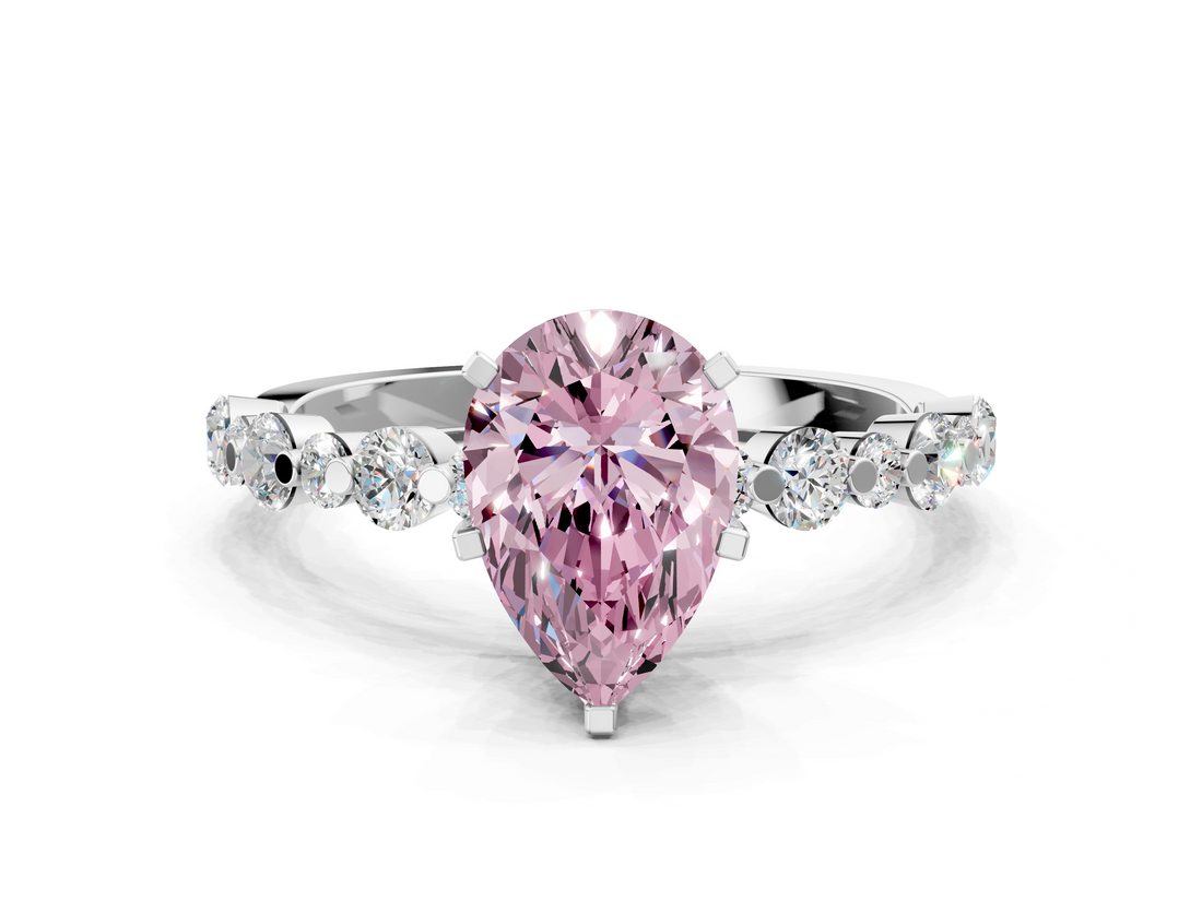 White gold Fancy Pink Pear  Diamond Prong Set Engagement Ring with Pave Band_204
