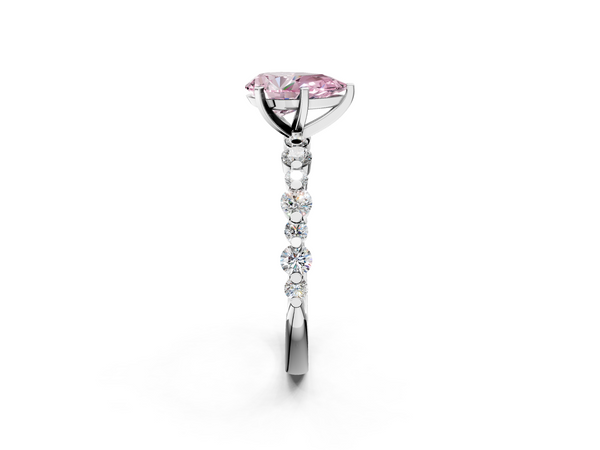 Platinum Fancy Pink Pear Cut Diamond Prong Set Engagement Ring with Pavé Band