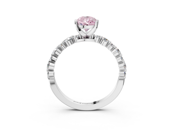 Platinum Fancy Pink Pear Cut Diamond Prong Set Engagement Ring with Pavé Band