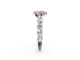 White gold Fancy Pink Pear  Diamond Prong Setting with Side Stones on a Pave Band_110