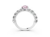 White gold Fancy Pink Pear  Diamond Prong Setting with Side Stones on a Pave Band_111