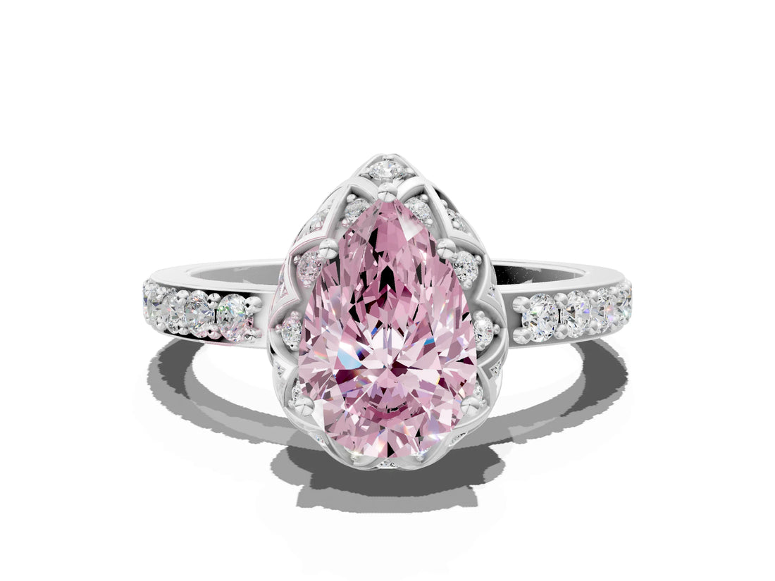 White gold Fancy Pink Pear  Diamond Solitaire Ring with Shared Prong Pavé Band_68