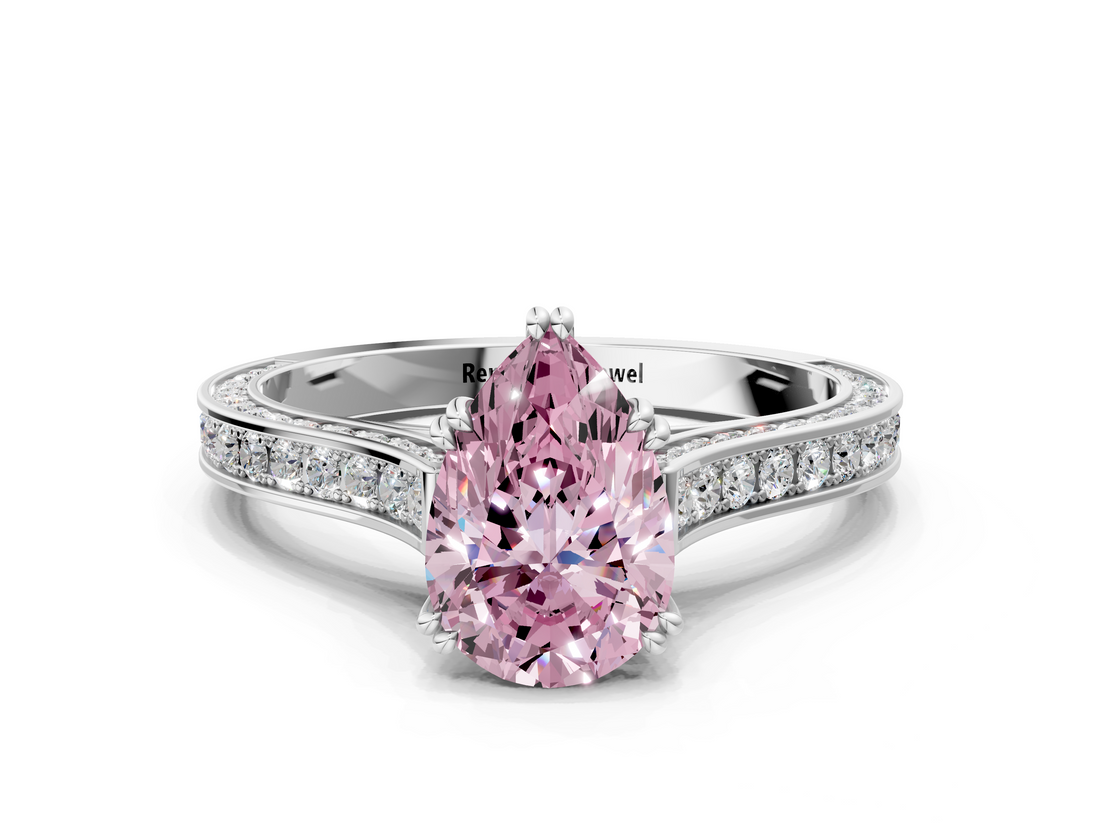 White gold Fancy Pink Pear  Diamond Solitaire with Pave Band and Six-Prong Setting_20