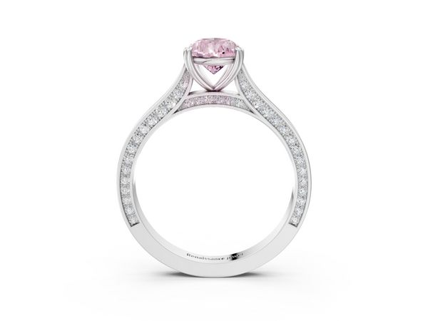 White gold Fancy Pink Pear  Diamond Solitaire with Pave Band and Six-Prong Setting