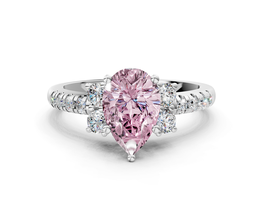 White gold Fancy Pink Pear  Diamond Three-Stone Pave Band with Four-Prong Setting_20
