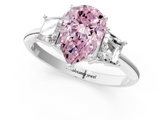 White gold Fancy Pink Pear  Diamond Three-Stone Ring with Trapezoid Side Stones and Prong Setting_18