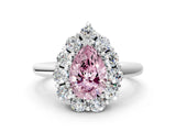 White gold Fancy Pink Pear  Halo Cluster Diamond Engagement Ring with Prong Setting and Polished Band_20